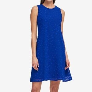 DKNY Women Dress Size 14 Cobalt Blue Sleeveless Shift Dress Textured Lined